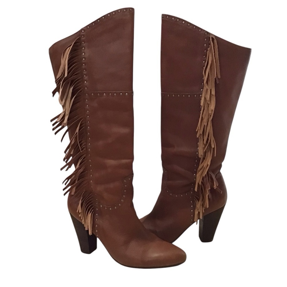 Nicole By Nicole Miller Ageless Fringed Brown Leather Boots Size 9M